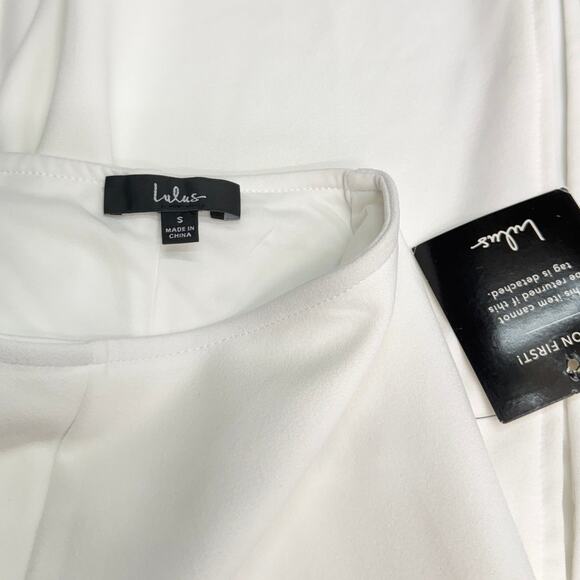 Lulus High Waist Stretch Crepe Side Slits Wide Leg Pants White size Small NWOT - Picture 7 of 8